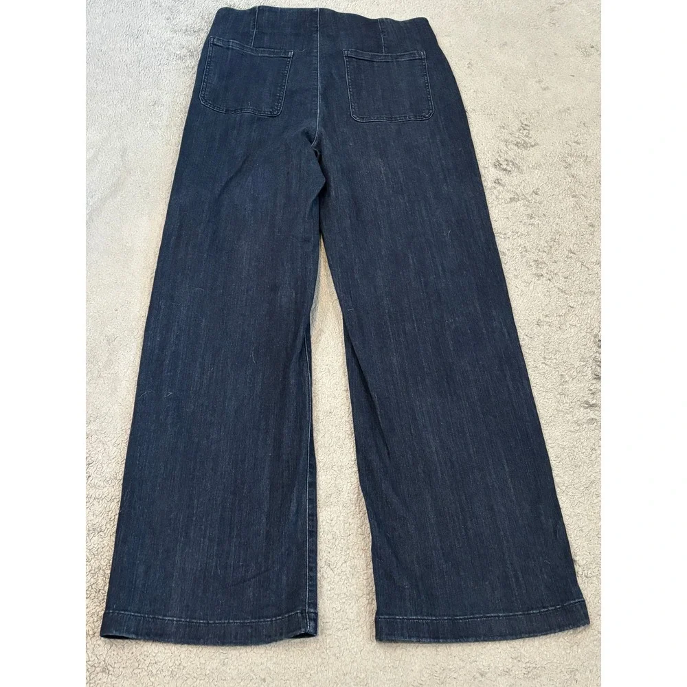 Chico's Dark Wash Wide Leg Denim Pull On Pants Front Seam Size 2T US 12T Tall